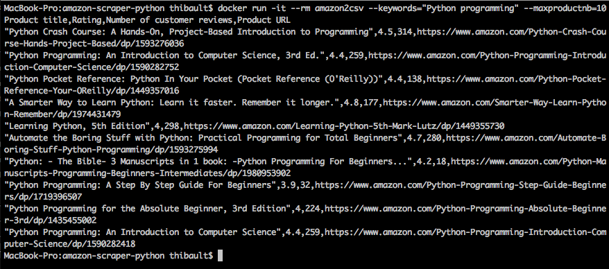 Recherche de "Python programming" sur Amazon